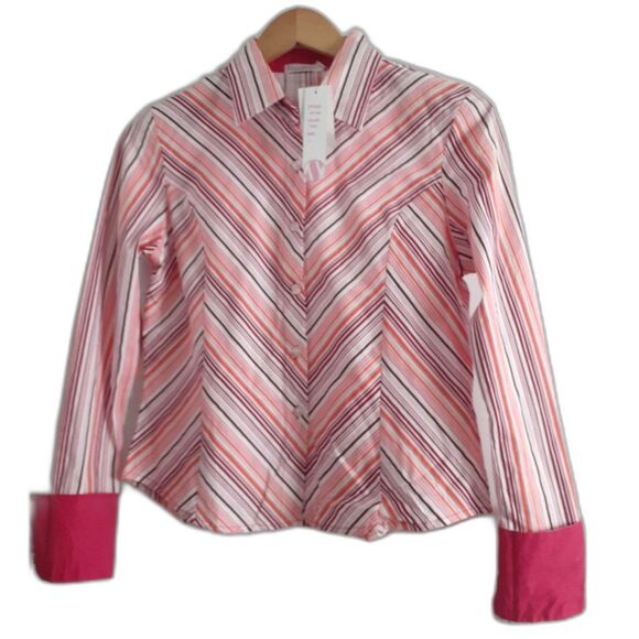 SOHO Jeans Pink Multicolor Stripes Long Sleeves Button Shirt JR. Size Large NWT - Picture 3 of 15